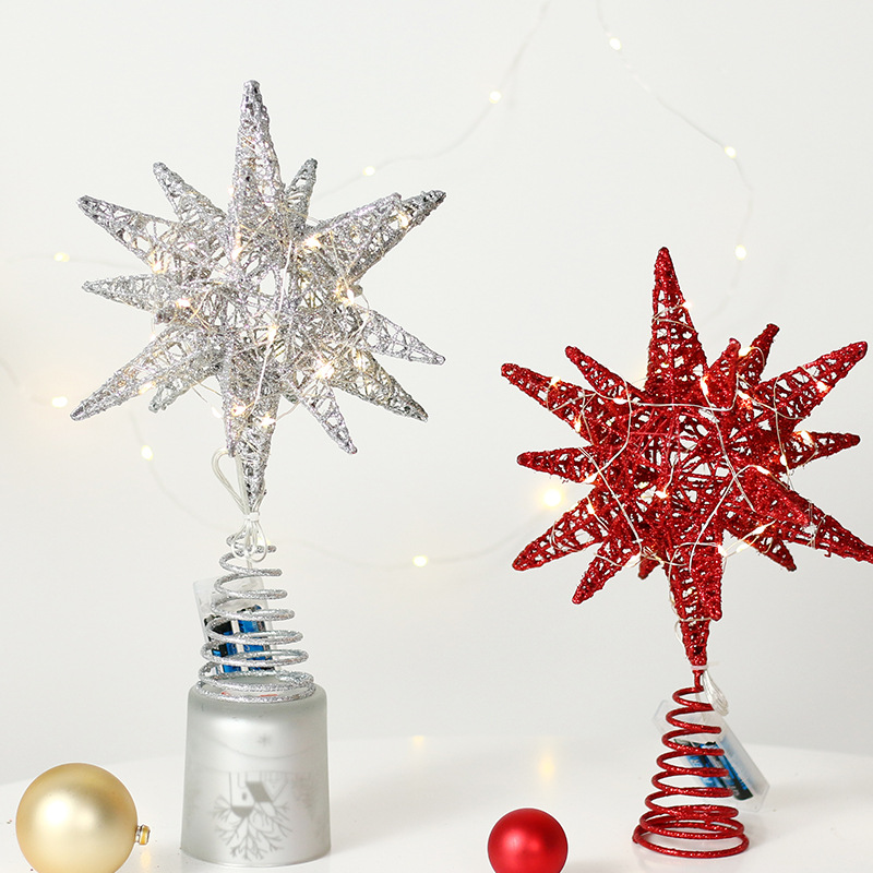 Amazon Christmas Decorations Led Glitter Iron Explosion Star Tree-Top Star Christmas Tree Decorations Accessories