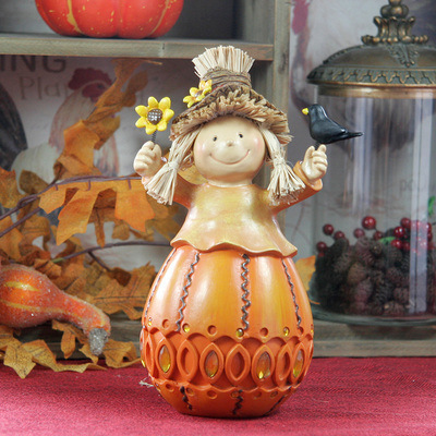 丰收节感恩节树脂南瓜男女孩桌面橱窗拍照场景装饰品摆件节日礼物