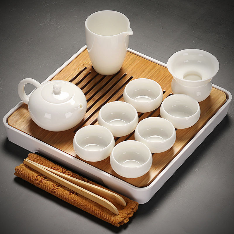 德化白瓷茶具套装家用羊脂玉瓷泡茶盖碗办公侧把茶壶茶杯茶道陶瓷