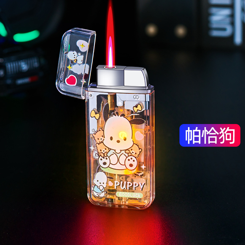 2023 New Personalized Led Colored Lamp Transparent Windproof Lighter Cartoon Pattern Gas Lighters Factory Wholesale