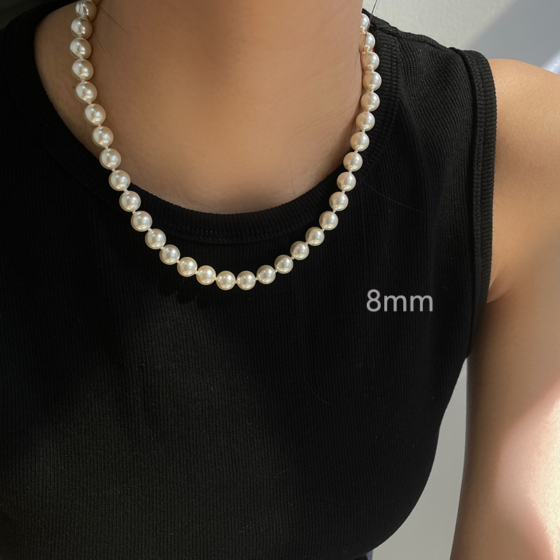 Ni Ni Same Style Retro French Knotted Perfect Circle Strong Light Shijia Pearl Necklace Classic All-Match Necklace S925 Silver