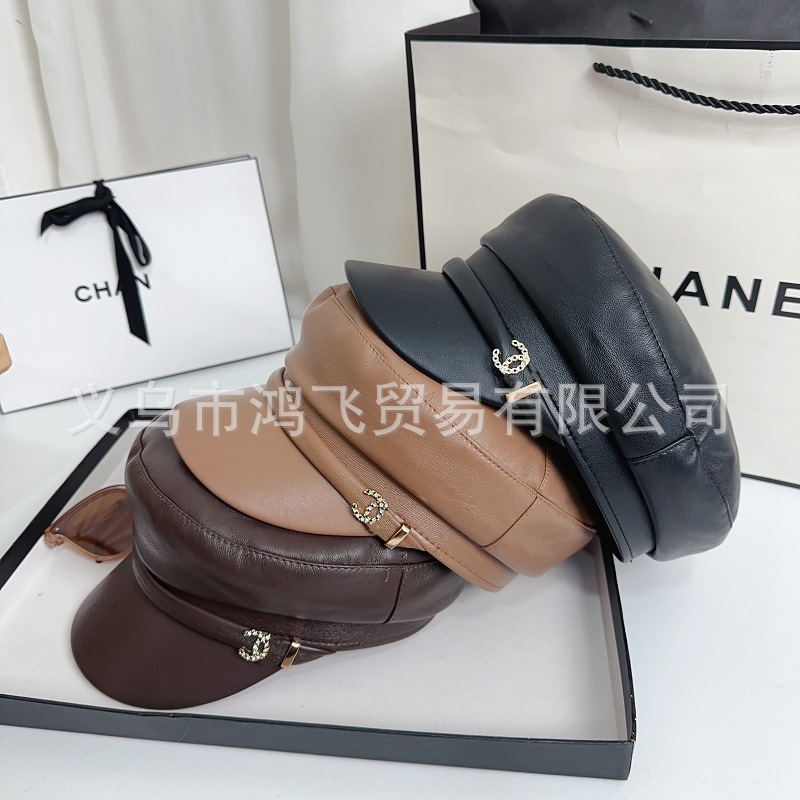 2024新款时尚pu贝雷帽女夏季薄款气质百搭大头围显脸小八角帽子潮