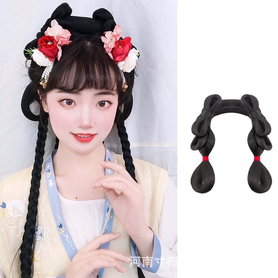 汉服假发头饰唐风蝴蝶发箍发髻配饰一体古装造型发包女古风-阿里巴巴