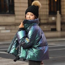 2021冬季新款韩版宽松小个子亮面免洗羽绒服女短款立领保暖面包服
