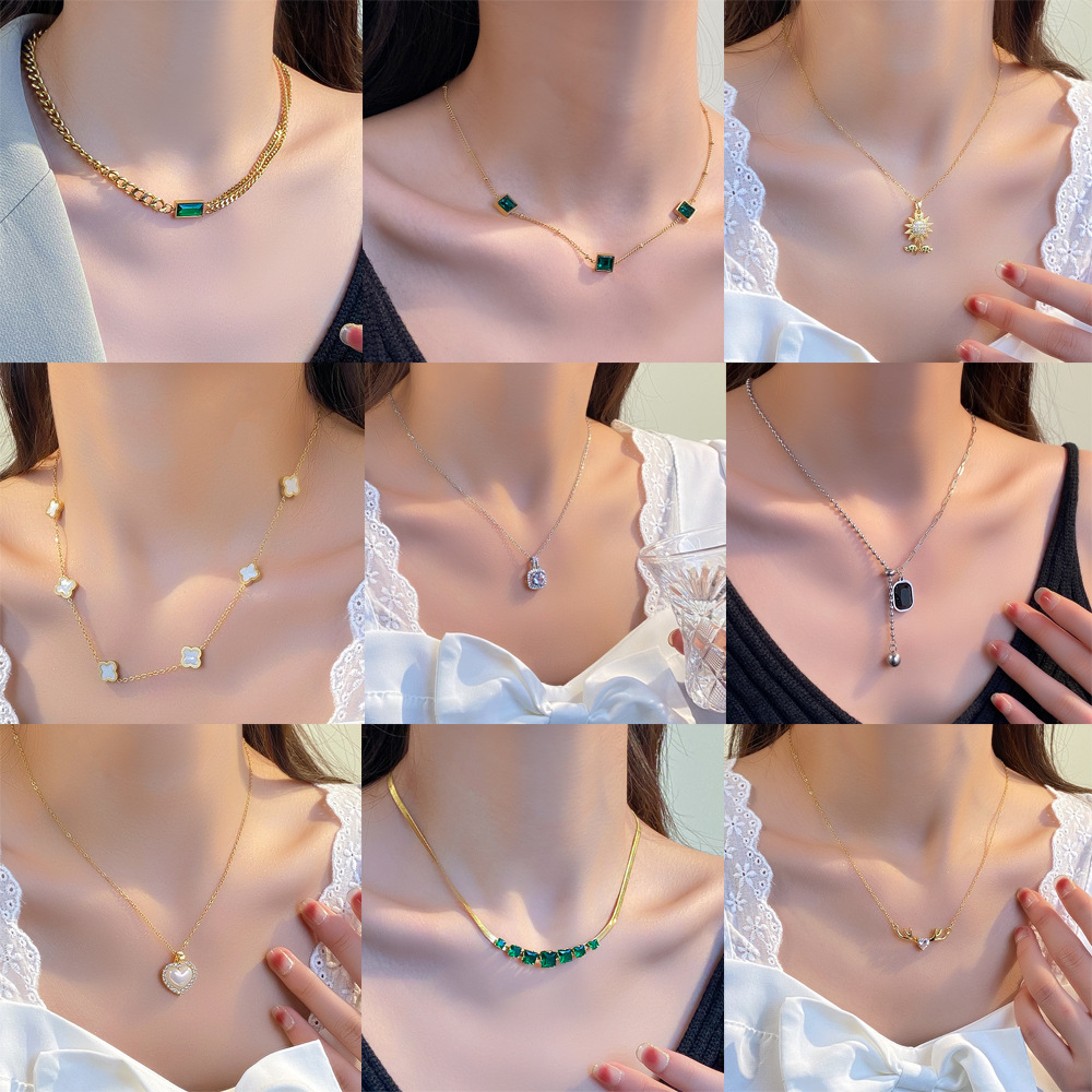 Japanese and Korean Light Luxury Minority Design Sense Online Influencer Necklace Women's Fashion Titanium Steel Simple Clavicle Chain Heart Shell Necklace