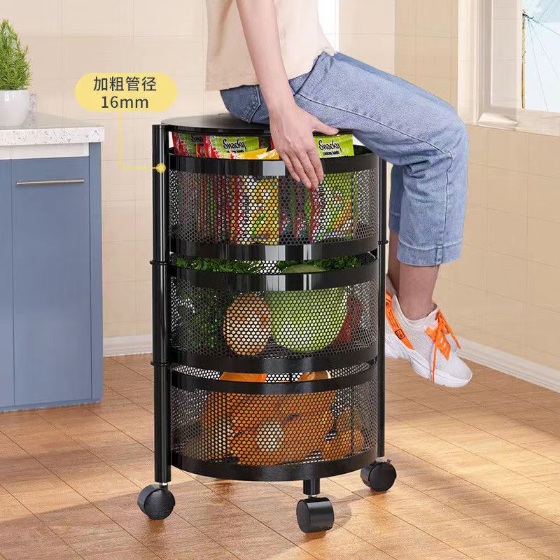 360-Degree Movable Rotating Kitchen Storage Rack Household Installation-Free Floor Multi-Layer Vegetable Rack Snacks