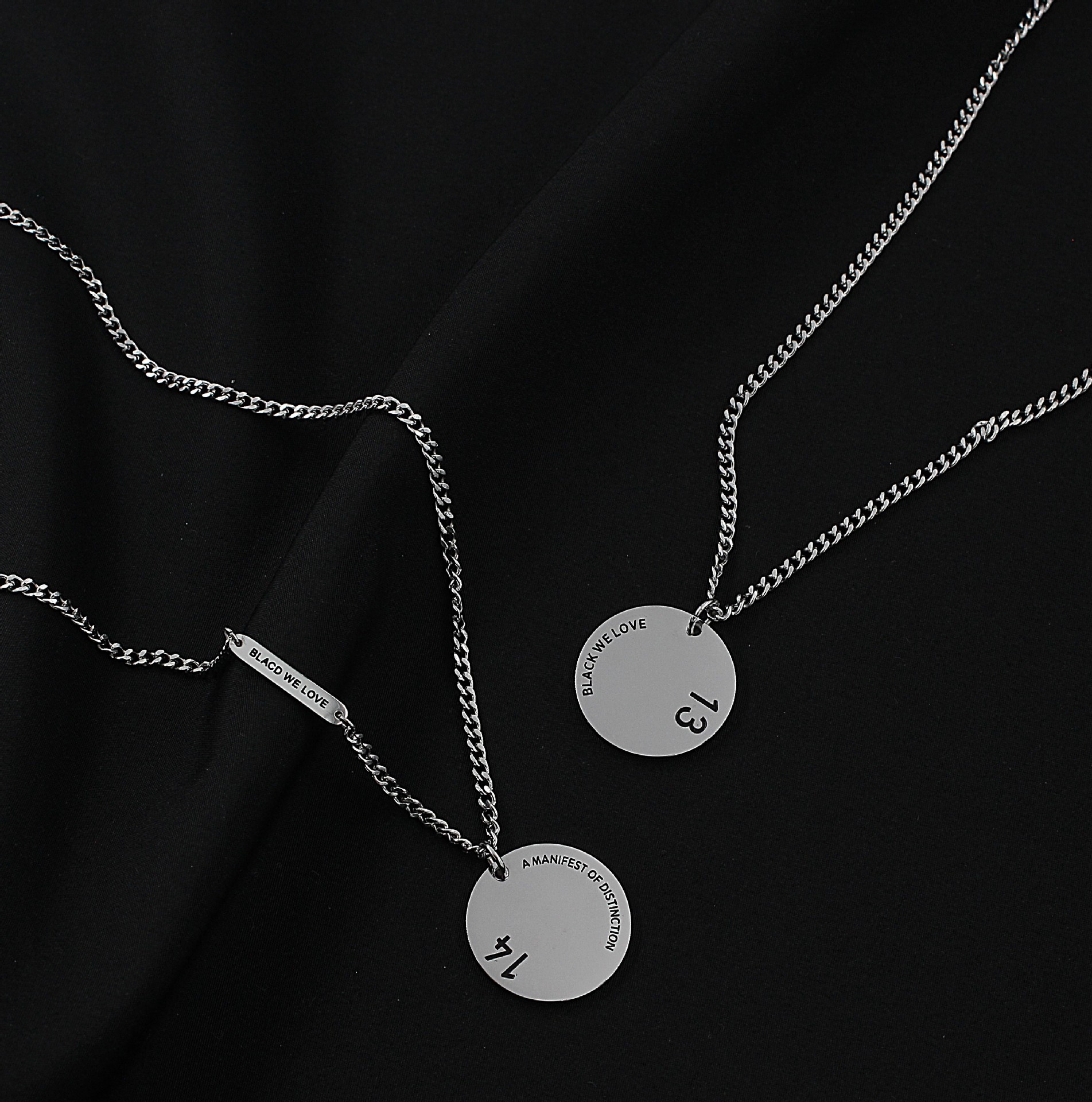 韩版东大门网红同款毛衣链1314一生一世圆牌男女情侣钛钢项链饰品