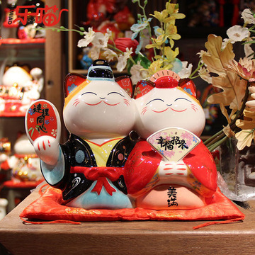 乐喵 福缘陶瓷招财猫日系可爱储钱罐情侣工艺品婚庆小摆件存钱罐