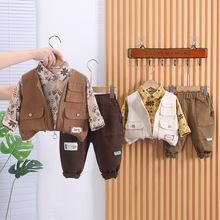 婴儿衣服秋季新款洋气三只立体袋马甲三件套1一3周岁男童宝宝秋装