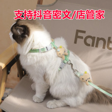 跨境批发宠物猫咪牵引绳猫绳防挣脱可调节牵引猫拴猫绳链一件代发