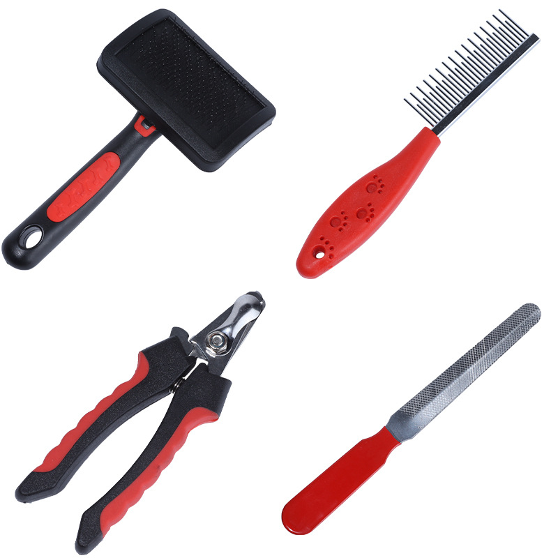 Summer Dog Hair Comb Dog Brush Dog Beauty Four-Piece Comb Brush Nail Scissors File Cleaning Set Factory Direct Sales