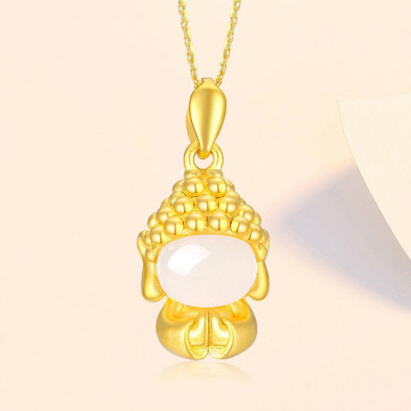 和田玉无相佛 无面佛吊坠 古法s925银鎏金小沙弥吊坠直播现货供应