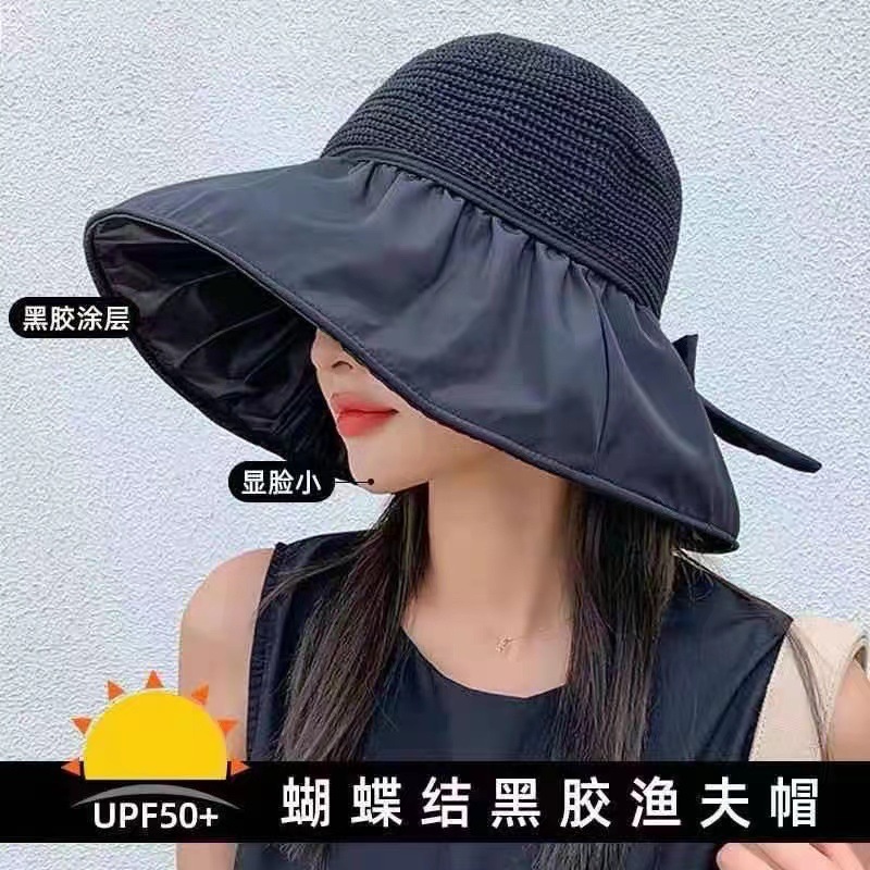 Internet Celebrity Beach Hat Summer Sun Hat Women's Hollow-out Straw Hat Breathable Big Brim Face-Covering Sun-Proof Bucket Hat Sun Hat