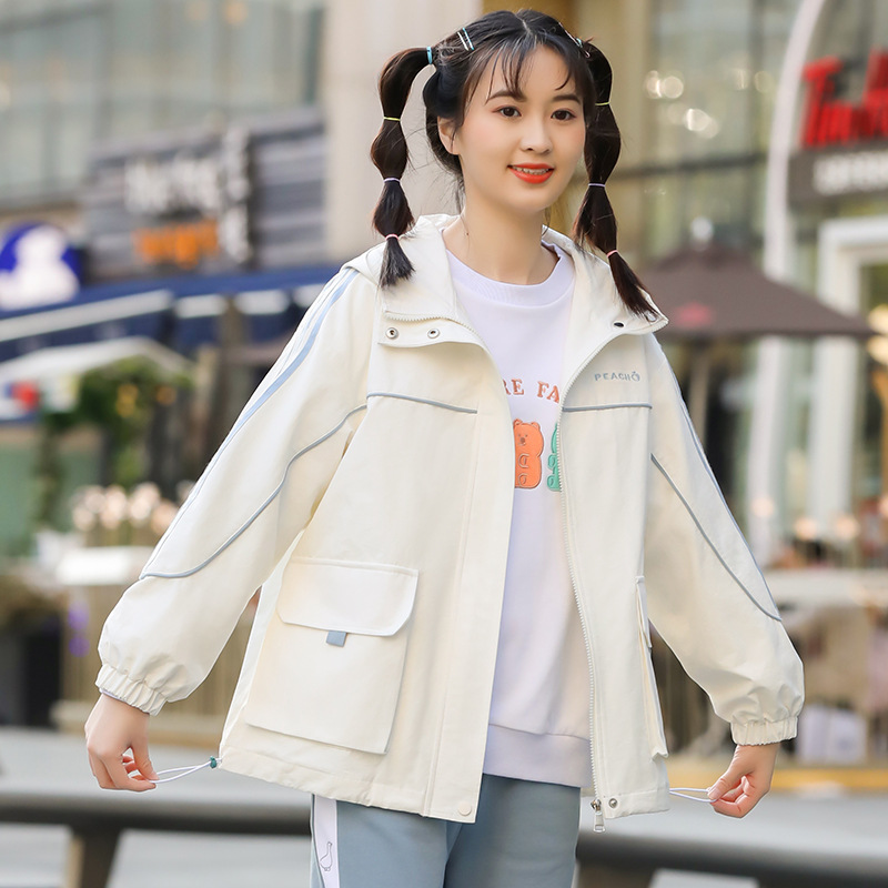 21119少女外套春秋初中学生高中女生韩版宽松百搭运动风夹克女