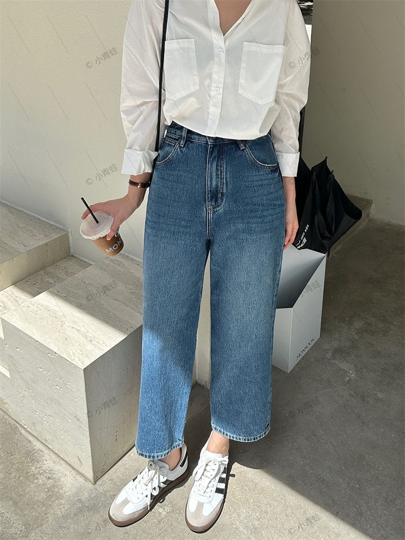 2023 Autumn Slimming Look Straight Leg High Waist Loose Straight Grandma's Pants High-Grade Retro Jeans for Women Autumn New