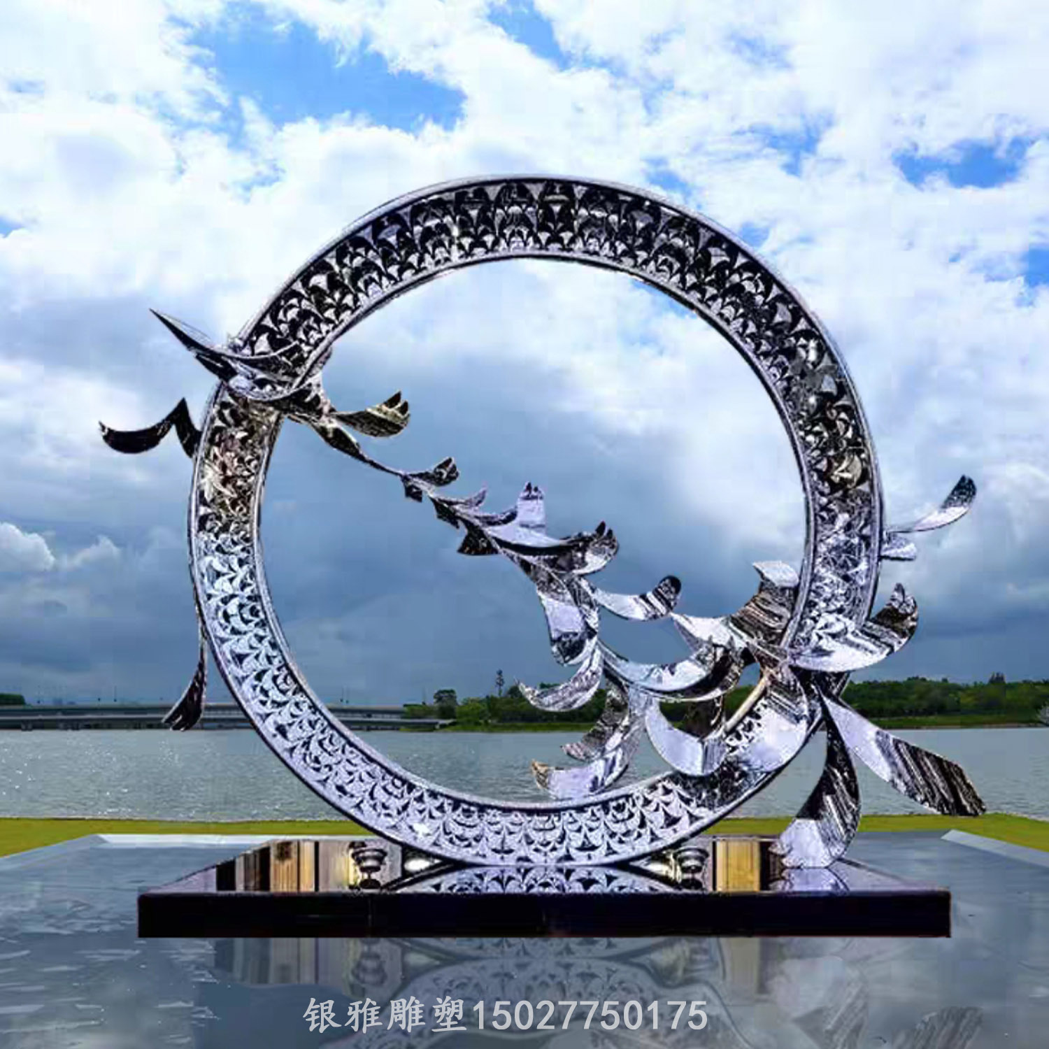 制作不锈钢环形镜面雕塑 城市发光不锈钢镂空雕塑 不锈钢景观雕塑