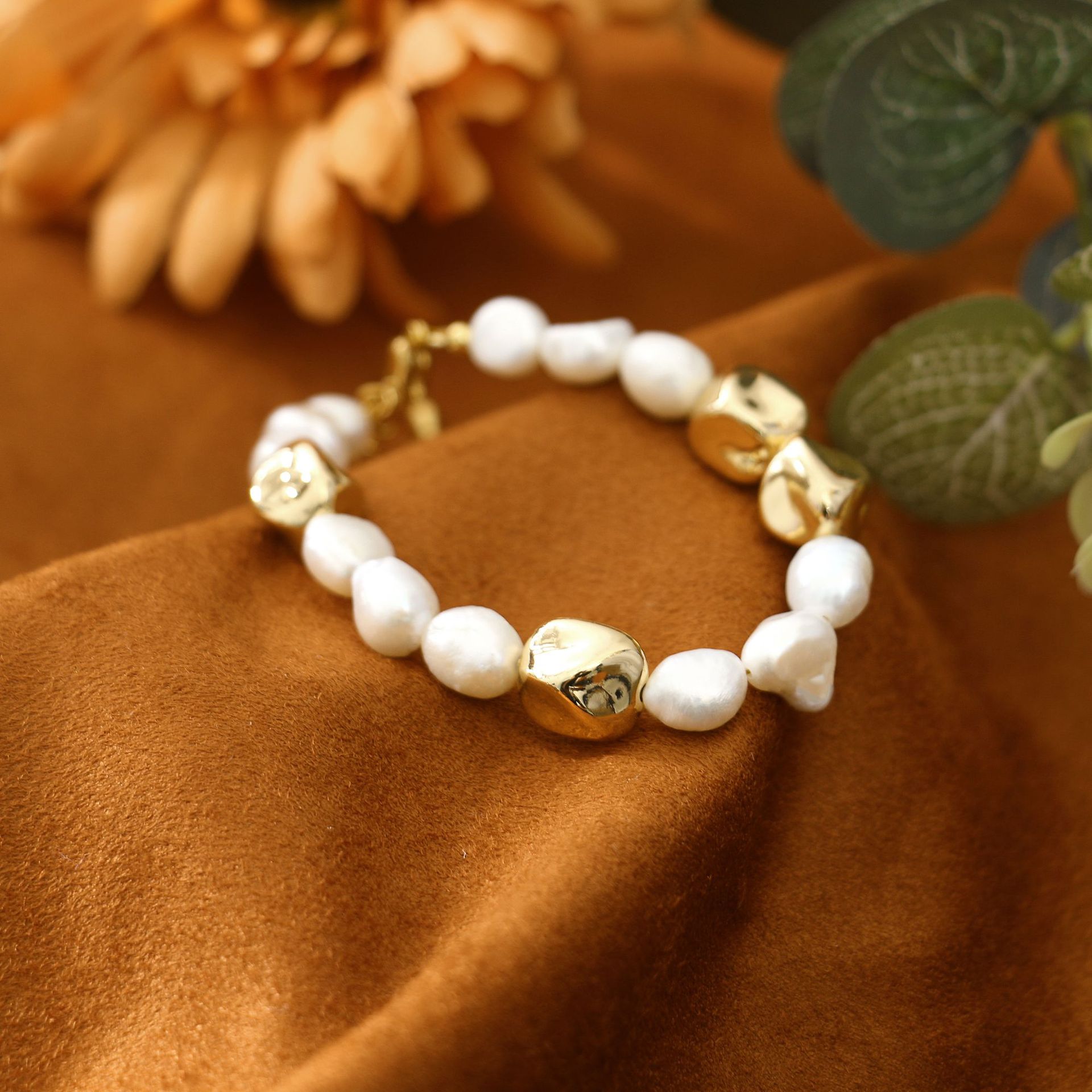 Baroque Pp Spacer Beads Freshwater Pearl All-Match Bracelet Niche Design Light Luxury Bracelet Girlfriends Student Jewelry