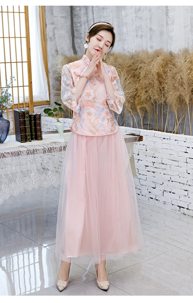 中式伴娘服姐妹团 夏季复古风礼服古筝演出服合唱古装汉服