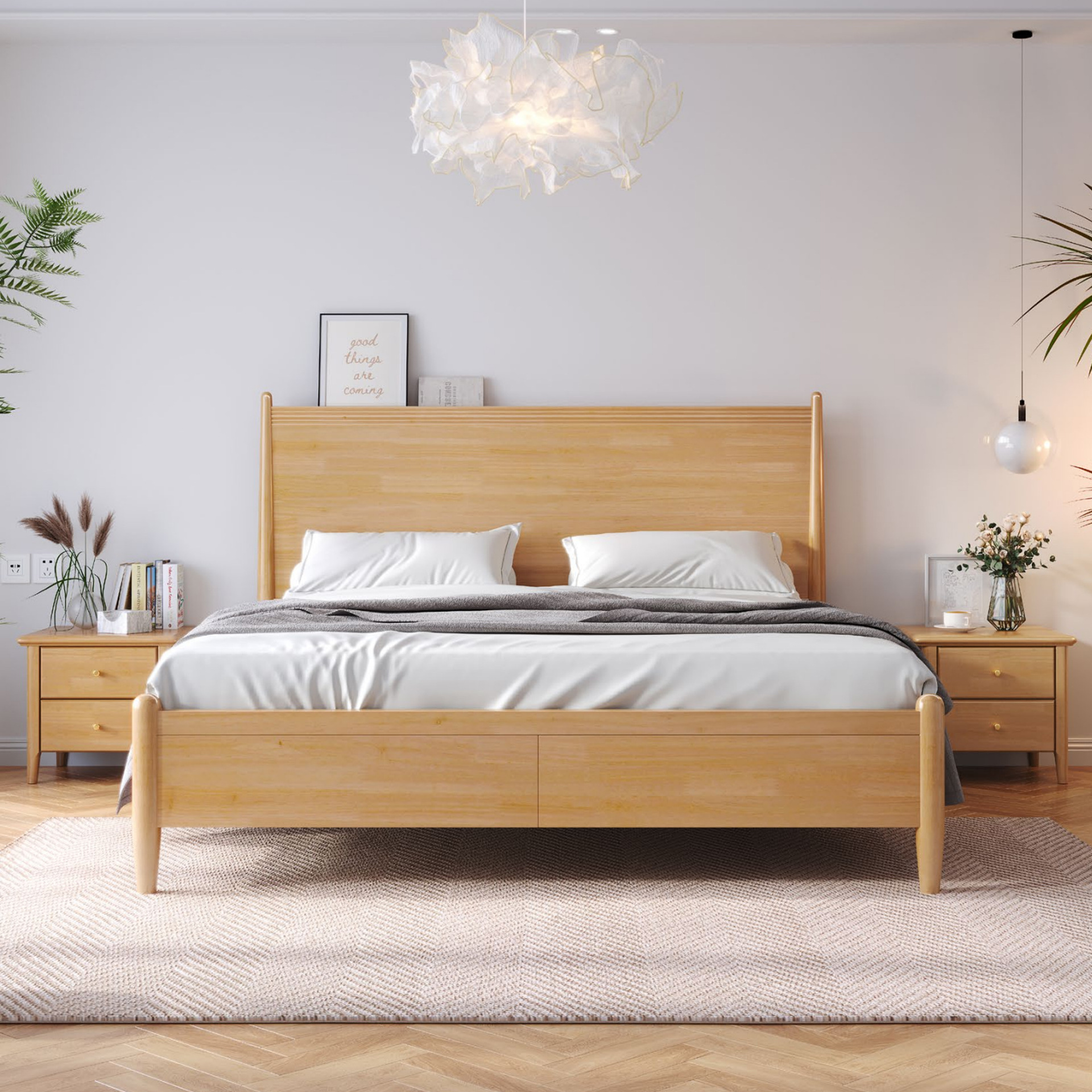 现代简约北欧全实木床橡木双人床单人床小户型卧室家具