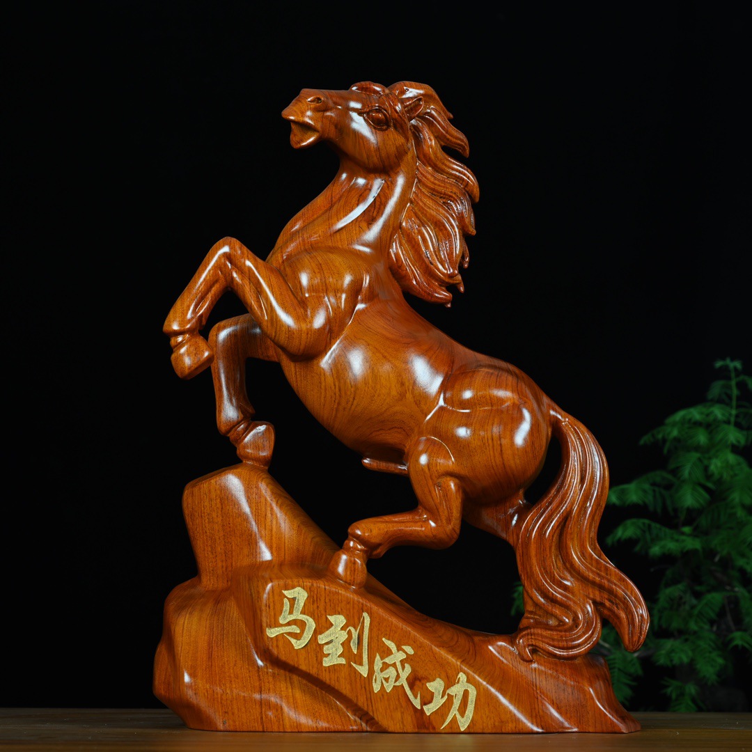 马到成功雕刻实木雕工艺客厅摆件 红花梨黑檀千里马木质工艺品