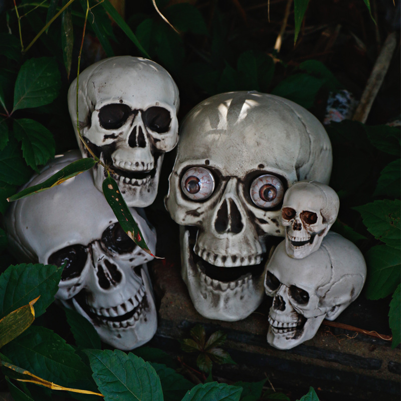 万圣节骷髅头道具鬼屋酒吧场景恐怖装饰骷髅骨架模型塑料树脂摆件