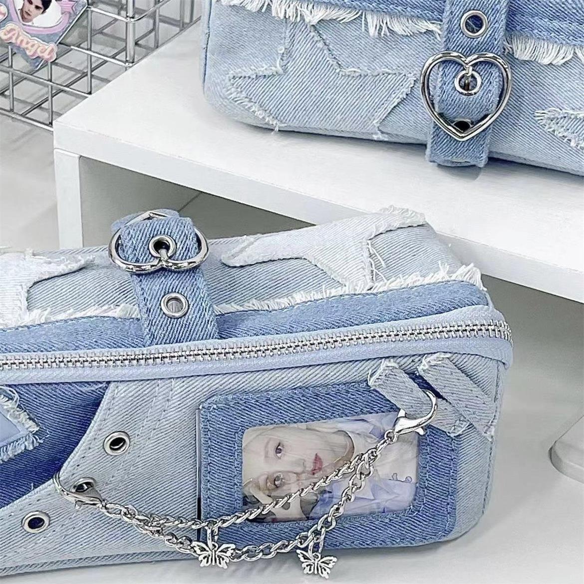 ins风牛仔星星棱镜笔袋高颜值女y2k收纳包初中容量铅笔盒文具盒跨