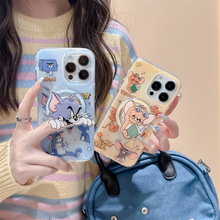 卡通可爱猫和老鼠磁吸适用iPhone15promax手机壳苹果14pro支架13