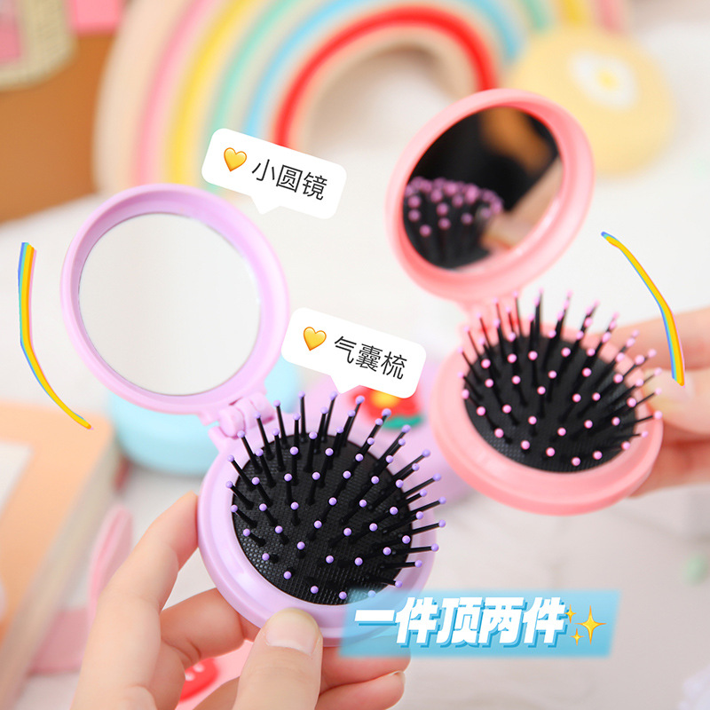 Airbag Comb Mirror Integrated Mini Small Comb Folding Air Cushion Comb Cute Student Portable Massage Comb Wholesale