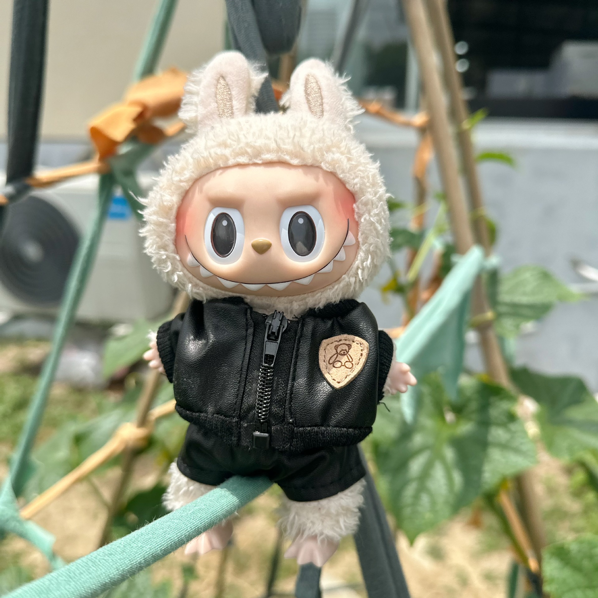 仅衣服】17cm拉布布炫酷皮衣套装盲盒挂件labubu着替时尚外套皮裤