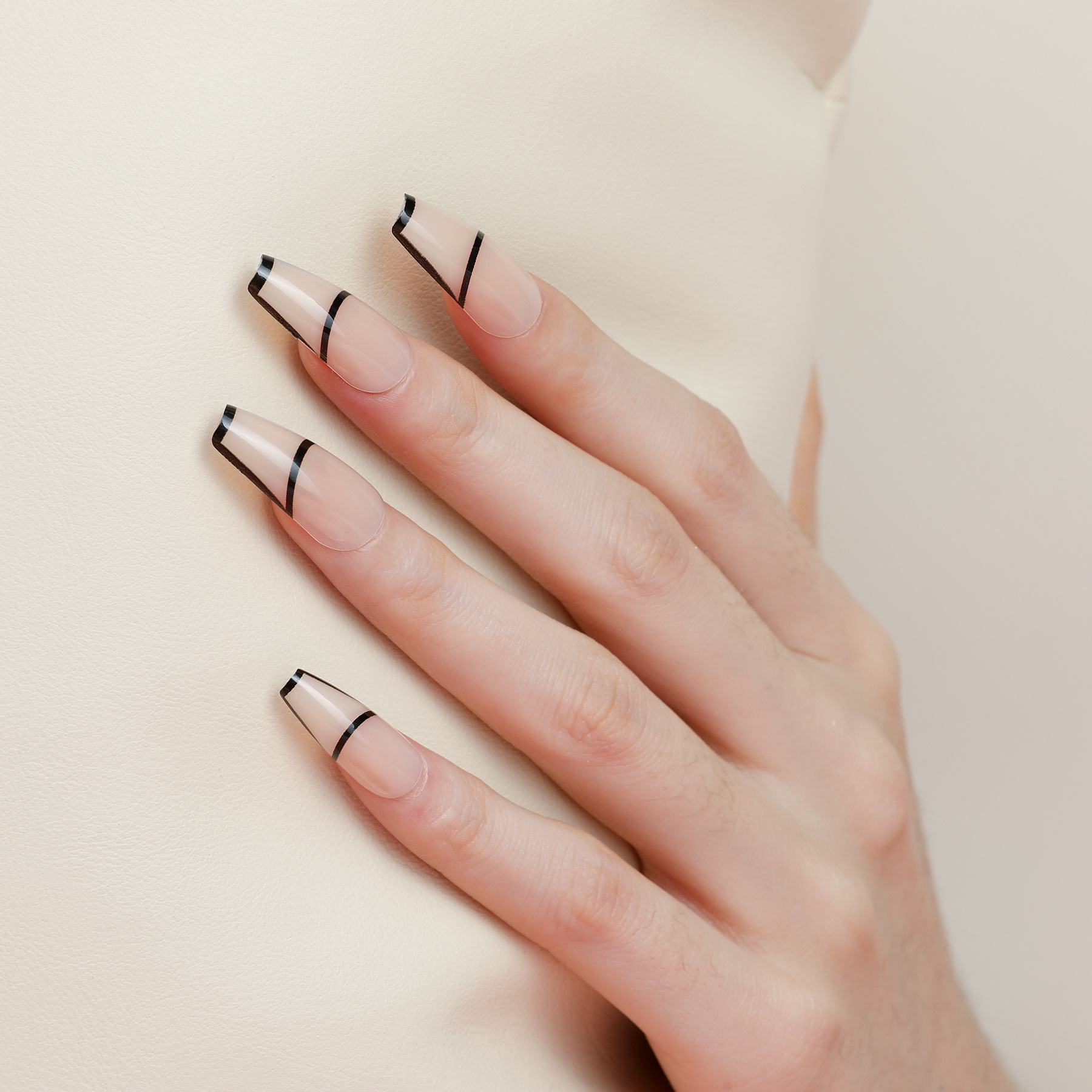 中长芭蕾甲梯形假指甲成品美甲贴片法式欧美跨境新款30片配工具包