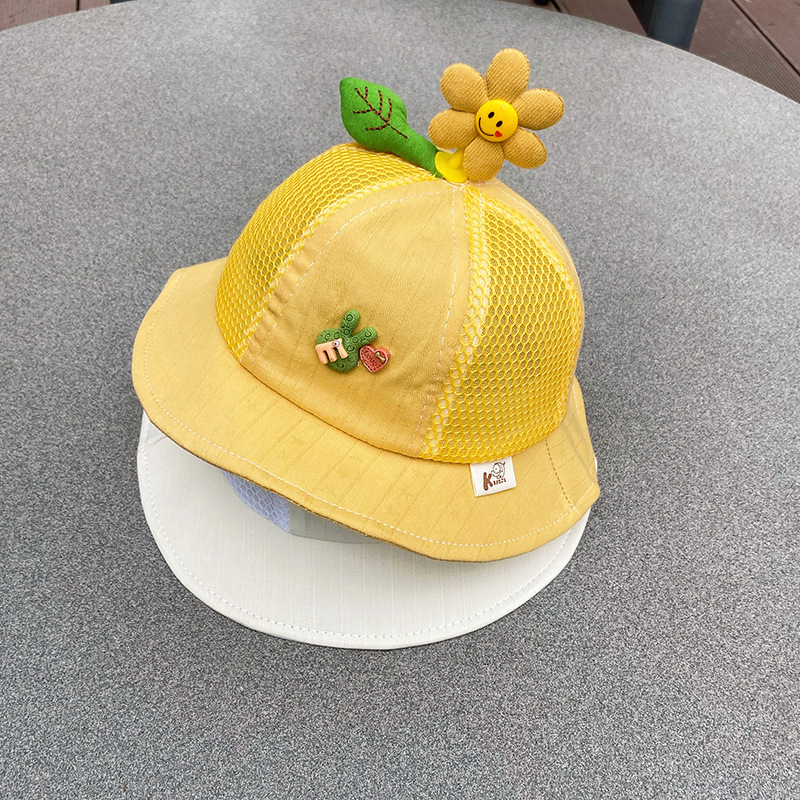 宝宝帽子夏季薄款太阳花儿童渔夫帽1-2岁男童女童遮阳海边防晒帽