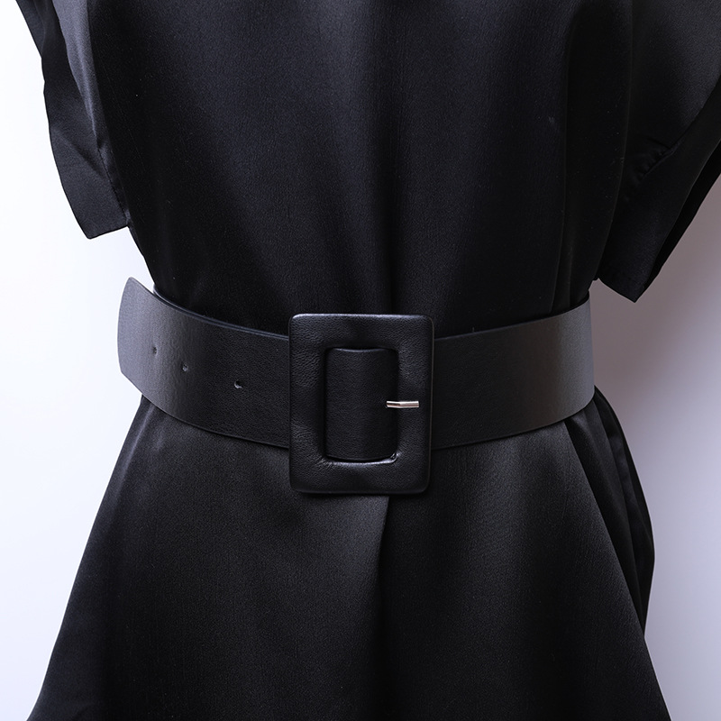 a#黑色宽腰带女方扣装饰搭裙子半身裙收腹腰封简约大气韩版时尚皮