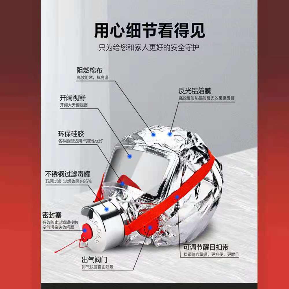 消防面罩火灾逃生面具防火防烟防毒面罩厂房商场过滤式自救呼吸器