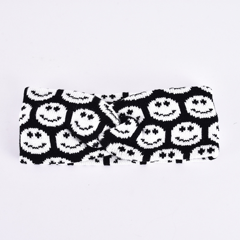 Knotting Hairband Hair Accessories Korean Cross Retro Smiley Face Versatile Wide-Edge Head Band Hairband Decoration Elastic Band