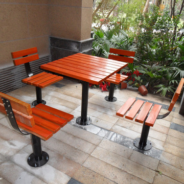 户外实木棋牌桌椅小区公园老人活动中心休闲家具靠背棋盘桌椅定制