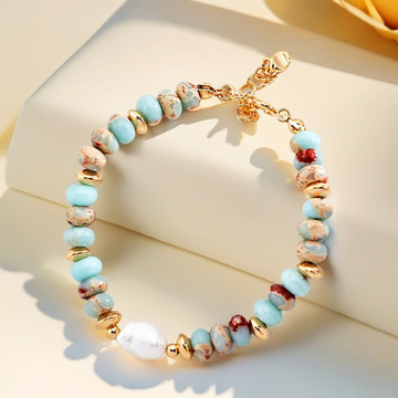 s925银法式复古潮流寿山石算盘珠珍珠手链女士小众高级感饰品百搭