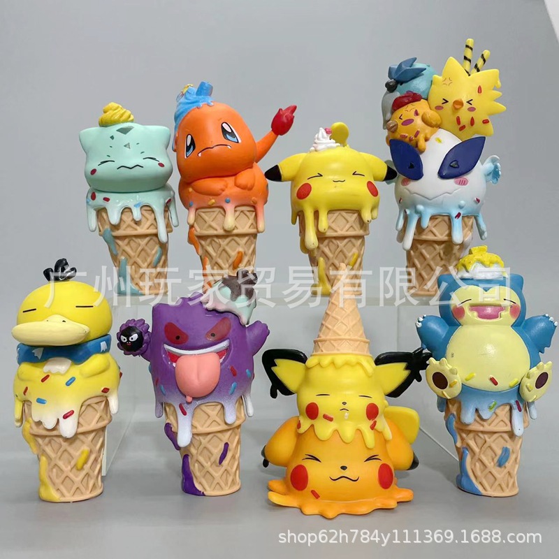 出口批发 8款宝可梦冰淇淋喷火龙耿鬼卡比兽皮卡丘微景