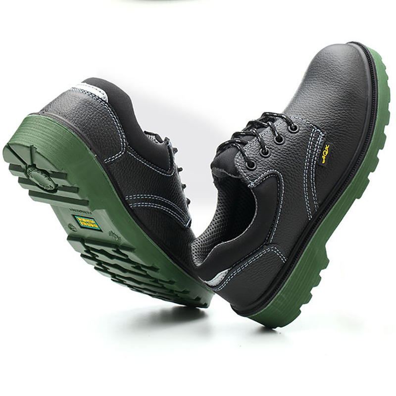 Protective Shoes Green Sole Wear-Resistant Anti-Smashing and Anti-Penetration Genuine Leather Safety Shoes Oil-Resistant Acid and Alkali Pu Solid Steel Toe Work Shoes