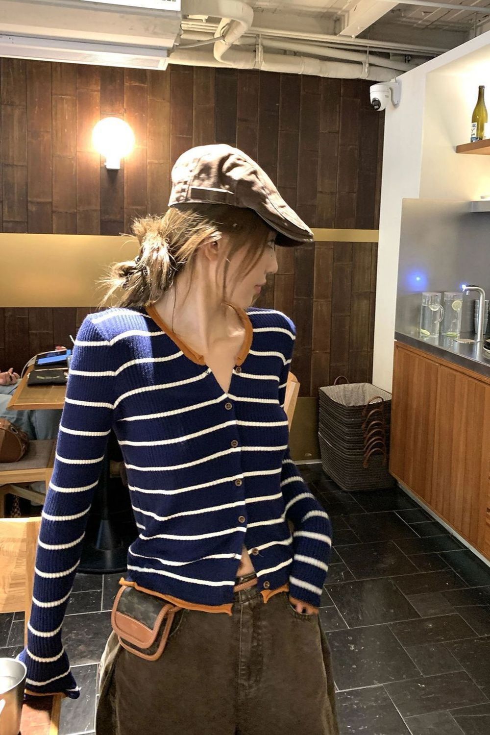 25女早秋新款韩系撞色条纹针织开衫穿搭chic修身打底上衣气质外穿