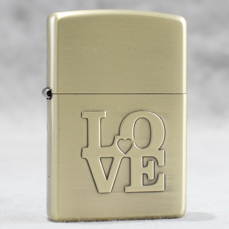 正品zippo防风打火机古黄铜拉丝凸刻爱情love