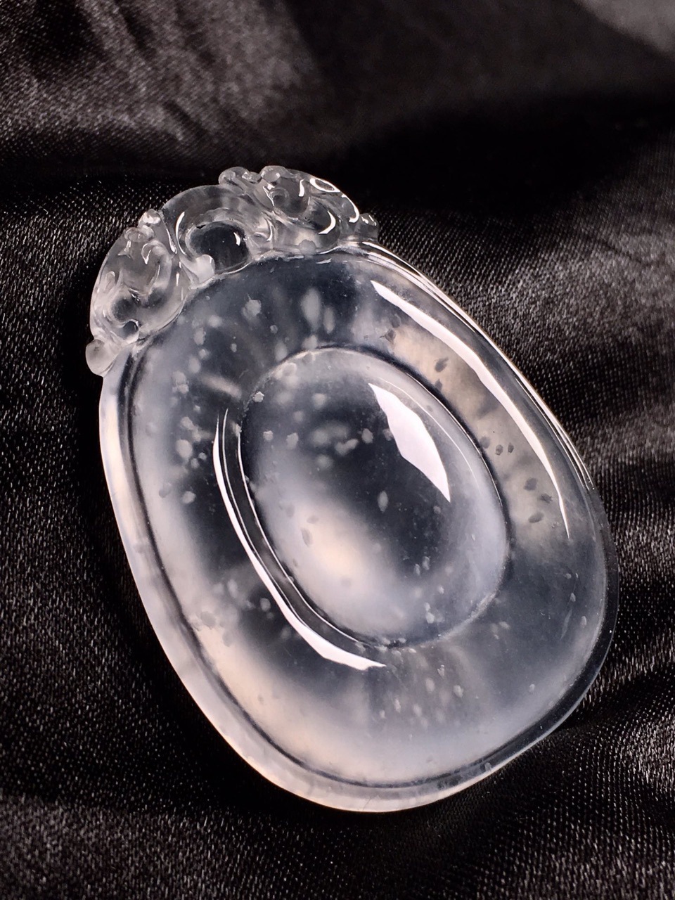 天然缅甸a货玉石 木那料雪花棉翡翠福贝吊坠 玻璃种挂件 国检证书