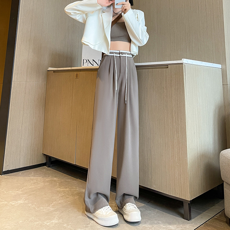 Khaki Suit Pants High-Grade Women's Pants Spring New Straight Pants Slimming Wide-Leg Pants Draped Casual Pants Women's Pants