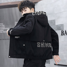 2023春季新款韩版潮流字母青少年学生夹克上衣男士连帽工装外套