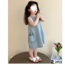 女童连衣裙2025新品夏款女宝宝韩版款浅蓝色牛仔背心裙无袖牛仔裙