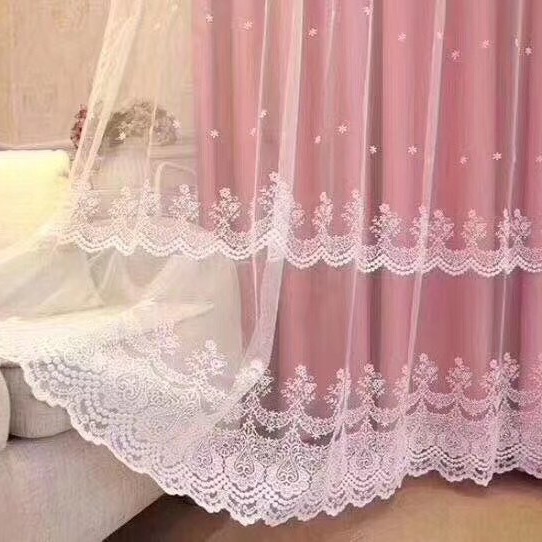 良作跑量唯美小法式牛奶纱花朵网格纱刺绣窗纱卧室客厅成品垂感好