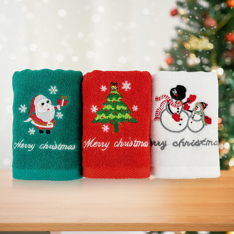 Cotton Christmas Towel Wholesale Foreign Trade Gift Embroidery Towel Custom Absorbent Cross-Border Christmas Bathroom Hand Towel