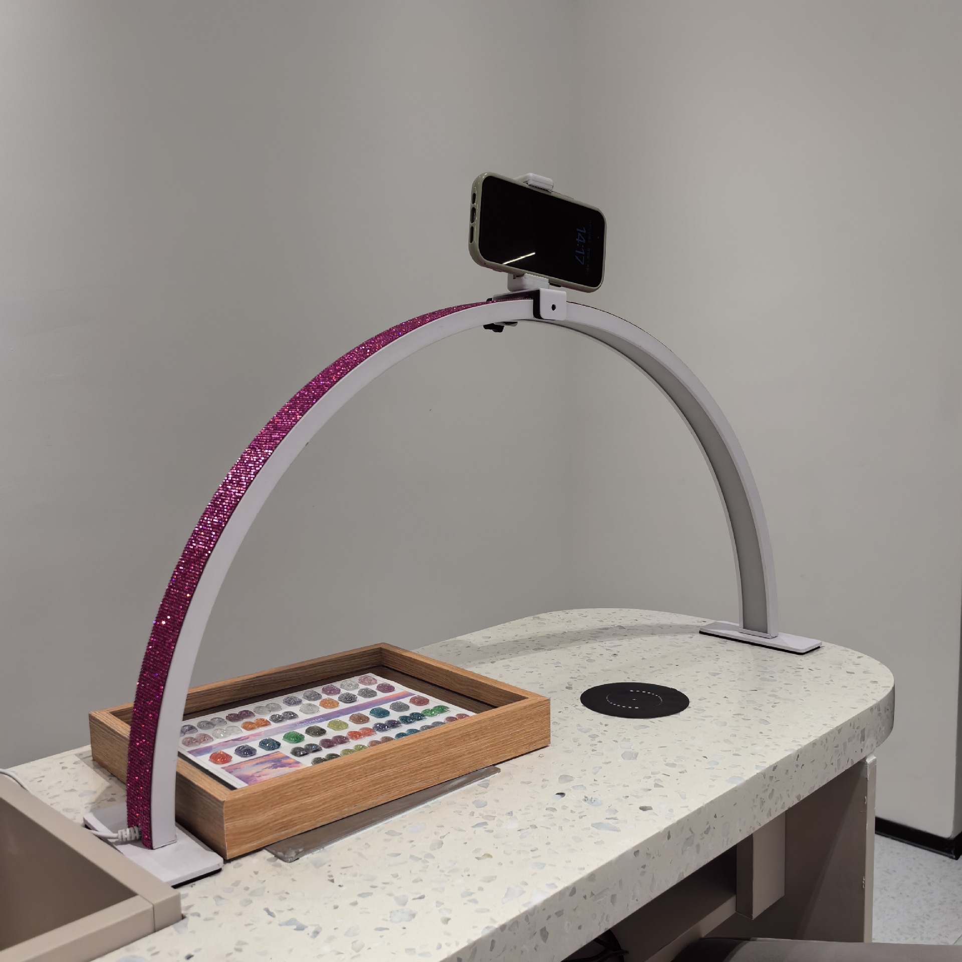 美甲桌面灯  环形月亮直播支架u型弧形美甲补光灯半月美容灯拍照