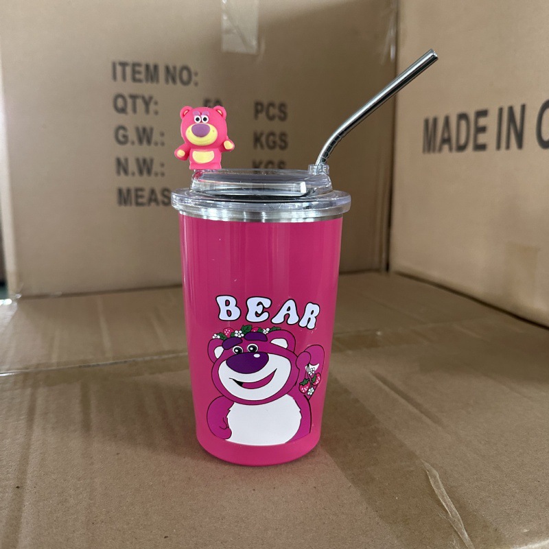 Vietnam Thailand Strawberry Bear Good-looking Drinking Cup Straw Cup Women's Coffee Cup Thermos Cup Girl Office Cup