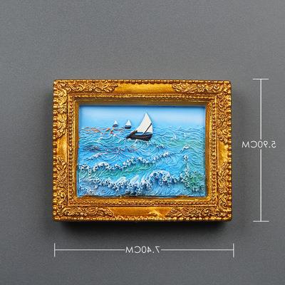 New Creative Three-Dimensional Simulation Photo Frame Small Oil Painting Decoration Large Magnetic Refrigerator Stickers European Van Gogh Mini Magnetic Stickers