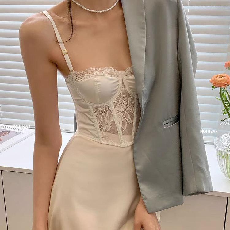 鱼骨带肩带小众胸垫外穿胸衣内搭美背小吊带上衣拆卸性感抹胸蕾丝